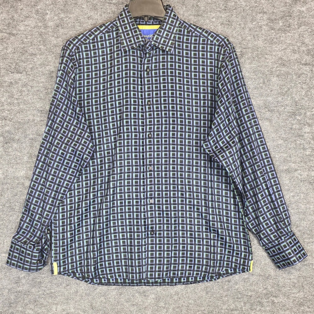 Luchiano Visconti Black Shirt Men's Size L Geometric Print Button‎ Down